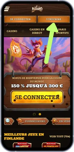 Page d’accueil casino Lizaro avec bouton d’inscriptio