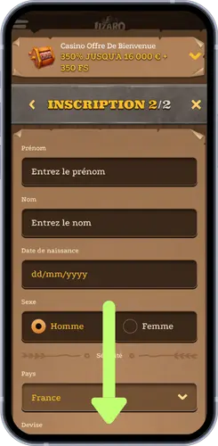 Formulaire d’inscription étape 2/2 sur l’application Lizaro